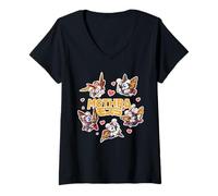 Mujer Godzilla Cute Chibi Mothra Collage with Hearts Kaiju Movie Camiseta Cuello V