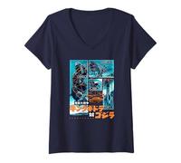 Mujer Godzilla Invasion of Astro Monster UFO Kanji Kaiju Movie Camiseta Cuello V