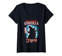Mujer Godzilla King of The Monster Silhouette with Kanji Movie Camiseta Cuello V