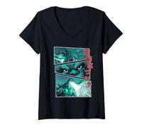 Mujer Godzilla King of The Monsters Kanji Comic Book Panels Movie Camiseta Cuello V