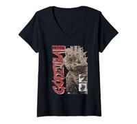 Mujer Godzilla Minus One Black and White Monster Portrait Movie Camiseta Cuello V