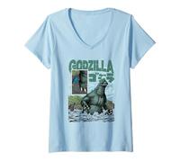 Mujer Godzilla Ocean Scene Comic Book Illustration Movie Monster Camiseta Cuello V
