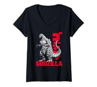 Mujer Godzilla Simplified Graphic Portrait and Red Text Movie Camiseta Cuello V