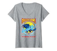Mujer Godzilla x Kong Level Up Retro Video Game Movie Monster Camiseta Cuello V