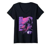Mujer Godzilla x Kong Monarch Collage Purple Text Movie Monster Camiseta Cuello V