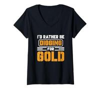 Mujer Gold-Miner Mining Rush Digger Prospección Caza del tesoro Camiseta Cuello V
