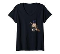 Mujer Golden British Cat In The Pocket Witch Hat Halloween Camiseta Cuello V