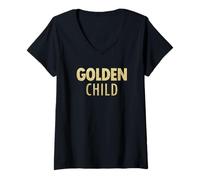 Mujer Golden Child Gold Flashy & Bold Declaración Camiseta Cuello V
