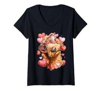 Mujer Golden Doodle Dog Goldendoodle Corazón de San Valentín Camiseta Cuello V