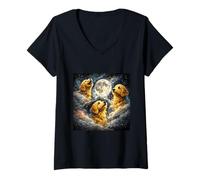 Mujer Golden Doodle Ropa De Perro Mamá Papá Divertido 3 Howling Moon Meme Camiseta Cuello V