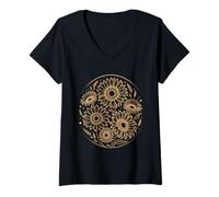 Mujer Golden Fibonacci Girasol Arte Fractal Geometría Amantes Camiseta Cuello V