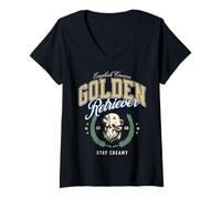Mujer Golden Retriever Blanco Pijo Americana Preppy Cayetana Perro Camiseta Cuello V