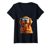 Mujer Golden Retriever con Gafas de Sol Me Encantan los Perros Camiseta Cuello V
