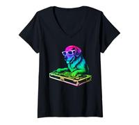 Mujer Golden Retriever DJ Music Party Amante de los Perros Camiseta Cuello V