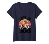 Mujer Golden Retriever Dog Dad Veterinario Life Is Golden Dog Mom Camiseta Cuello V