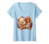 Mujer Golden Retriever Dog Mom Graphic with Cozy Autumn Fall Vibes Camiseta Cuello V