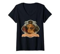Mujer Golden Retriever Mamá Vintage William Morris Estilo Camiseta Cuello V