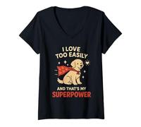 Mujer Golden Retriever Novio Lindo Leal Amor Meme Energía Camiseta Cuello V