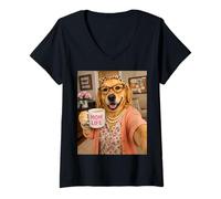 Mujer Golden Retriever Selfie Humor Show Love Apreciación a Mamá! Camiseta Cuello V