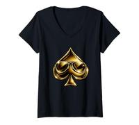 Mujer Golden Spade Sunglasses Poker Casino Lucky Symbol Camiseta Cuello V