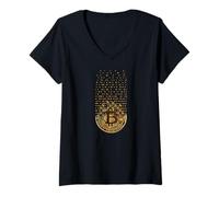 Mujer Golden Stylish Bitcoin Tees, Bitcoin Cryptocurrency Graphic Camiseta Cuello V
