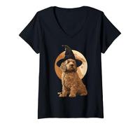 Mujer Goldendoodle Labradoodle Doodle Doodle para Halloween con Forma de Perro Moon Spooky Camiseta Cuello V