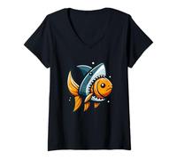 Mujer Goldfish con Aleta de tiburón, diseño de niños de motivación Camiseta Cuello V