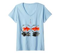 Mujer Goldfish Japanese Ink Painting Sumi-E Traditional Art Print Camiseta Cuello V