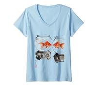 Mujer Goldfish Japanese Ink Painting Sumi-E Traditional Art Print Camiseta Cuello V