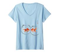 Mujer Goldfish Japanese Ink Painting Sumi-E Traditional Art Print Camiseta Cuello V