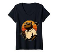 Mujer Golf Capybara Sport - Golfer Retro Vintage Sunset Camiseta Cuello V