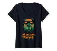 Mujer Golf Capybara Sport - Stay Calm Play Golf - Golfer Camiseta Cuello V