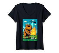 Mujer Golf Capybara UFO Sport - Golfer Aliens Funny Camiseta Cuello V