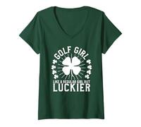 Mujer Golf Girl Día de San Patricio Mujer Golfista Amante del golf Camiseta Cuello V