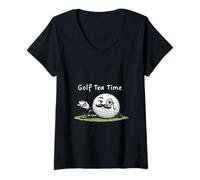 Mujer Golf tee Time - Té, Bola Divertida Mascota Retro Estilo Vintage Camiseta Cuello V