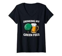 Mujer Golfer Drinking My Green Fees Beer Humor Camiseta Cuello V