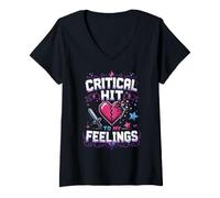 Mujer Golpe crítico a mis Sentimientos Gamer EMO Nerd Camiseta Cuello V