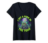 Mujer Golpeé un Tenedor en el Sapo Funny Frog Meme Camiseta Cuello V