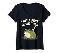 Mujer Golpeé un Tenedor en el Sapo Funny Frog Meme Camiseta Cuello V