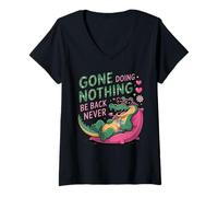 Mujer Gone Doing Nothing Be Back Never Funny Cocodrilo Relajante Camiseta Cuello V