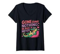 Mujer Gone Doing Nothing Be Back Never Funny Cocodrilo Relajante Camiseta Cuello V