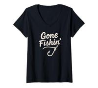 Mujer Gone Fishin' Funny Fishing Hook Shirt Hombres Mujeres Niños Pescadores Camiseta Cuello V