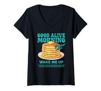 Mujer Good Alive Mañana Panqueques Desayuno Motivación Cita Camiseta Cuello V