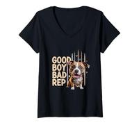 Mujer "Good Boy Bad Rep" Pitbull lover, bully breed, dog owner Camiseta Cuello V