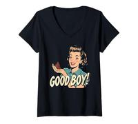 Mujer Good Boy Funny Retro Dog Lover hilarante Estilo Vintage Camiseta Cuello V