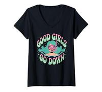 Mujer Good Girls Go Down - Divertido Explorador del océano de Buceo Camiseta Cuello V
