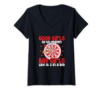 Mujer Good Girls Got To Heaven Bad Girls Like It 3 en una Cama Dardo Camiseta Cuello V