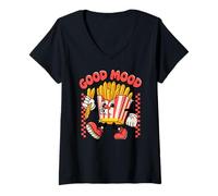 Mujer Good Mood, Funny Food, Fast Food Finger Chips, French Fries Camiseta Cuello V