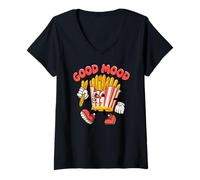 Mujer Good Mood, Funny Food, Fast Food Finger Chips, French Fries Camiseta Cuello V