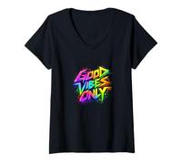 Mujer Good Positive Graffiti Vibes Quotes Colorful Splach Colors Camiseta Cuello V